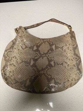 Michael Kors Fulton Brown Snakeskin Hobo Shoulder Bag